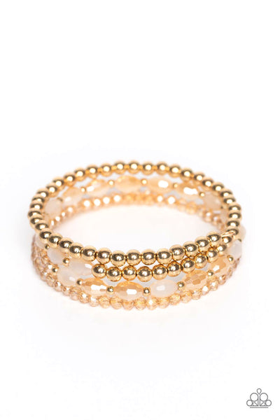 CELESTIAL CHAPTER - GOLD OPAQUE BEAD COIL BRACELET - PAPARAZZI