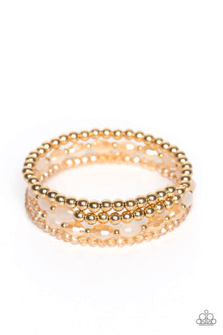 CELESTIAL CHAPTER - GOLD OPAQUE BEAD COIL BRACELET - PAPARAZZI