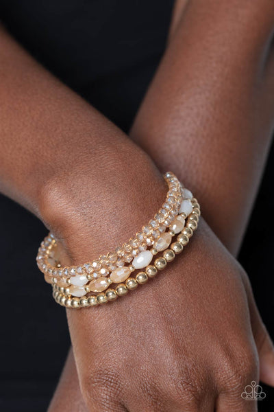 CELESTIAL CHAPTER - GOLD OPAQUE BEAD COIL BRACELET - PAPARAZZI