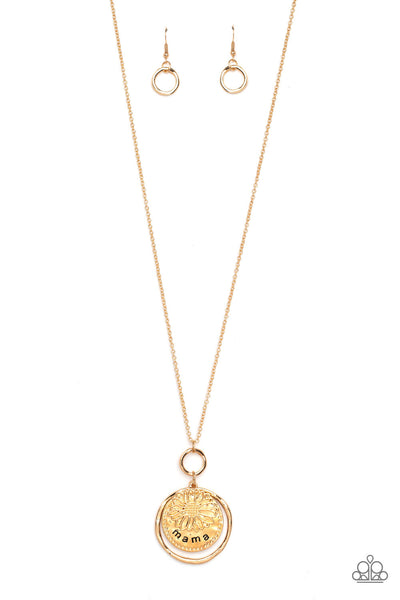 FLOWERS FOR MAMA - GOLD FLORAL "MAMA" STAMPED NECKLACE - PAPARAZZI