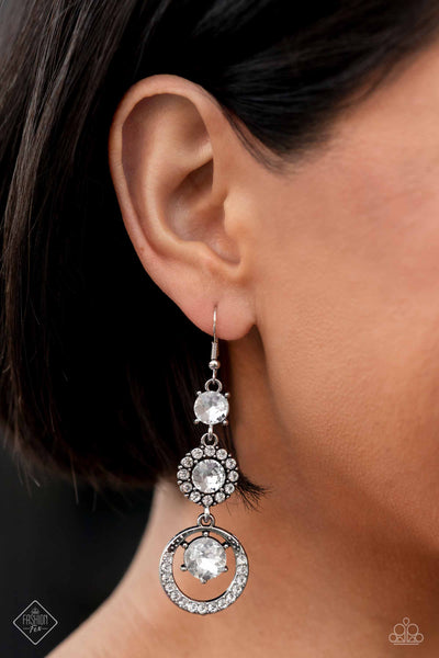 ENCHANTING EFFULGENCE - WHITE GEM RHINESTONE SILVER EARRINGS - PAPARAZZI FASHION FIX JANUARY 2023