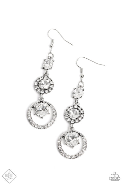 ENCHANTING EFFULGENCE - WHITE GEM RHINESTONE SILVER EARRINGS - PAPARAZZI FASHION FIX JANUARY 2023