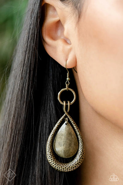 FORGED FLARE - BRASS TEARDROP EARRINGS - PAPARAZZI FASHION FIX JANUARY 2023