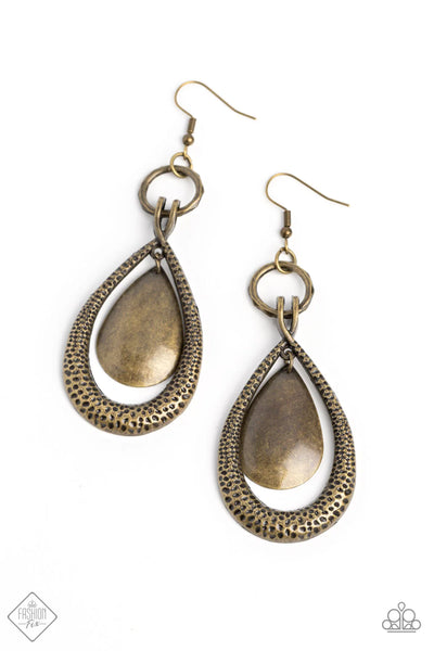 FORGED FLARE - BRASS TEARDROP EARRINGS - PAPARAZZI FASHION FIX JANUARY 2023