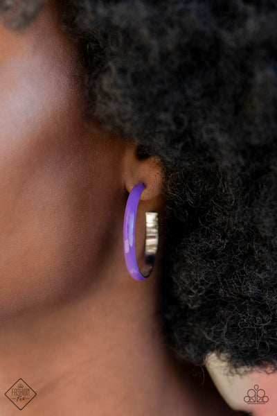 GROOVY GLISSANDO - PURPLE PAINTED SILVER HOOP EARRINGS - PAPARAZZI FASHION FIX DECEMBER 2022