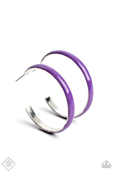 GROOVY GLISSANDO - PURPLE PAINTED SILVER HOOP EARRINGS - PAPARAZZI FASHION FIX DECEMBER 2022