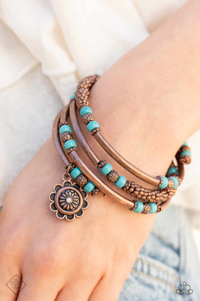 BADLANDS BUNCH - COPPER AND TURQUOISE BEAD COIL BRACELET - PAPARAZZI FASHION FIX FEBRUARY 2023