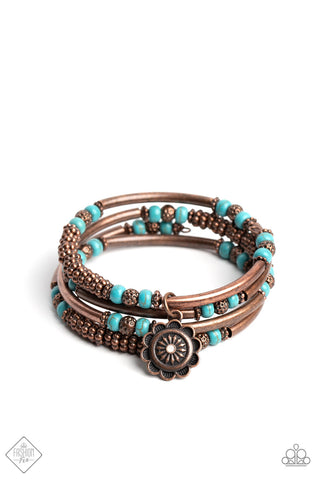 BADLANDS BUNCH - COPPER AND TURQUOISE BEAD COIL BRACELET - PAPARAZZI FASHION FIX FEBRUARY 2023