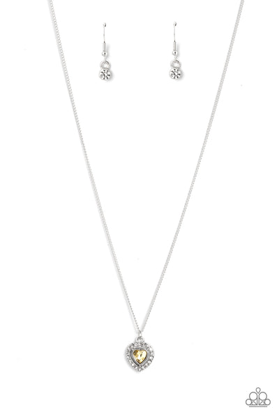 DAY OF LOVE - YELLOW HEART GEM SILVER NECKLACE - PAPARAZZI