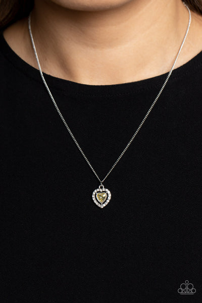 DAY OF LOVE - YELLOW HEART GEM SILVER NECKLACE - PAPARAZZI