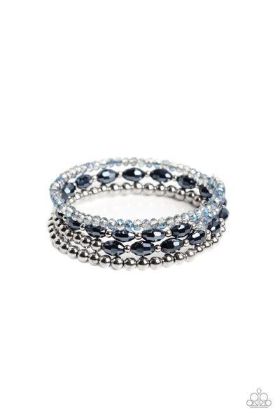 CELESTIAL CHAPTER - BLUE IRIDESCENT METALLIC SILVER BEAD COIL BRACELET - PAPARAZZI