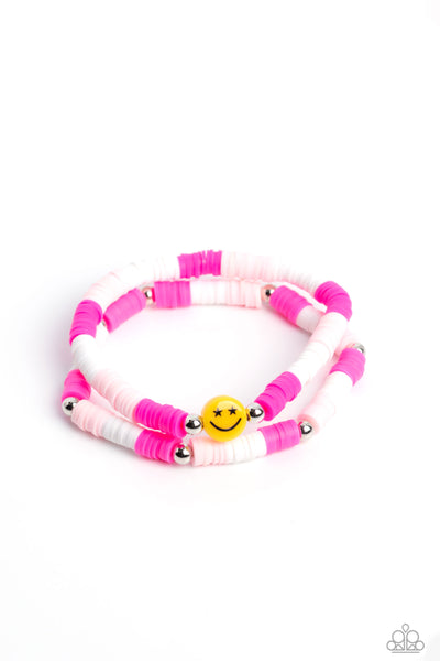 IN SMILE - PINK SMILEY FACE STRETCHY BRACELET - PAPARAZZI