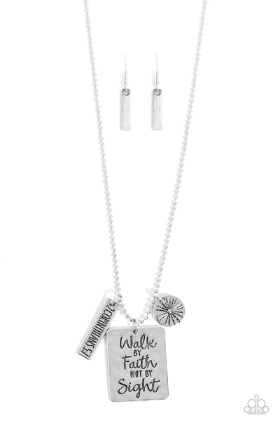 SUNSHINE SIGHT - SILVER "WALK BY FAITH" DOG TAG STYLE NECKLACE - PAPARAZZI