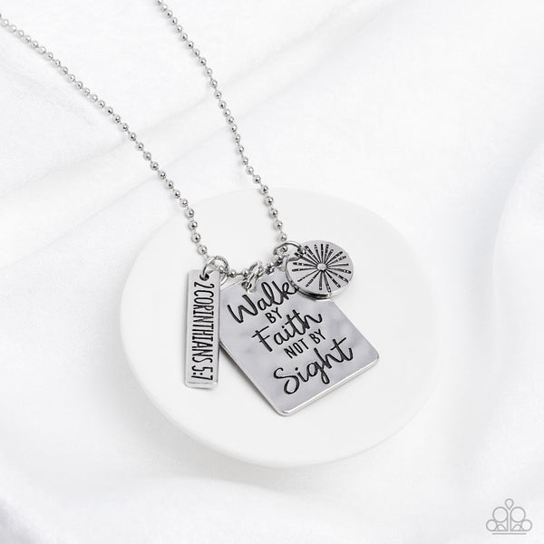 SUNSHINE SIGHT - SILVER "WALK BY FAITH" DOG TAG STYLE NECKLACE - PAPARAZZI