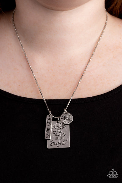 SUNSHINE SIGHT - SILVER "WALK BY FAITH" DOG TAG STYLE NECKLACE - PAPARAZZI