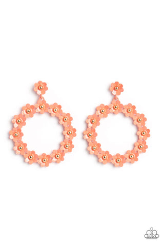 DAISY MEADOWS - ORANGE CORAL DAISY GOLD CENTER POST EARRINGS - PAPARAZZI