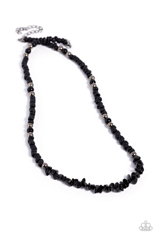 WILD WOODCUTTER - BLACK WOODEN AND GUNMETAL BEAD URBAN NECKLACE - PAPARAZZI