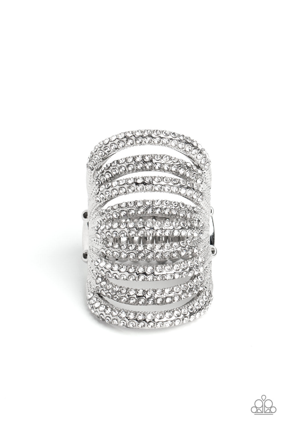 RIPPLING RARITY - WHITE RHINESTONE SILVER RING EMP 2023 - PAPARAZZI