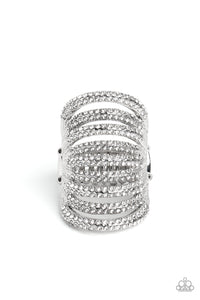 RIPPLING RARITY - WHITE RHINESTONE SILVER RING EMP 2023 - PAPARAZZI