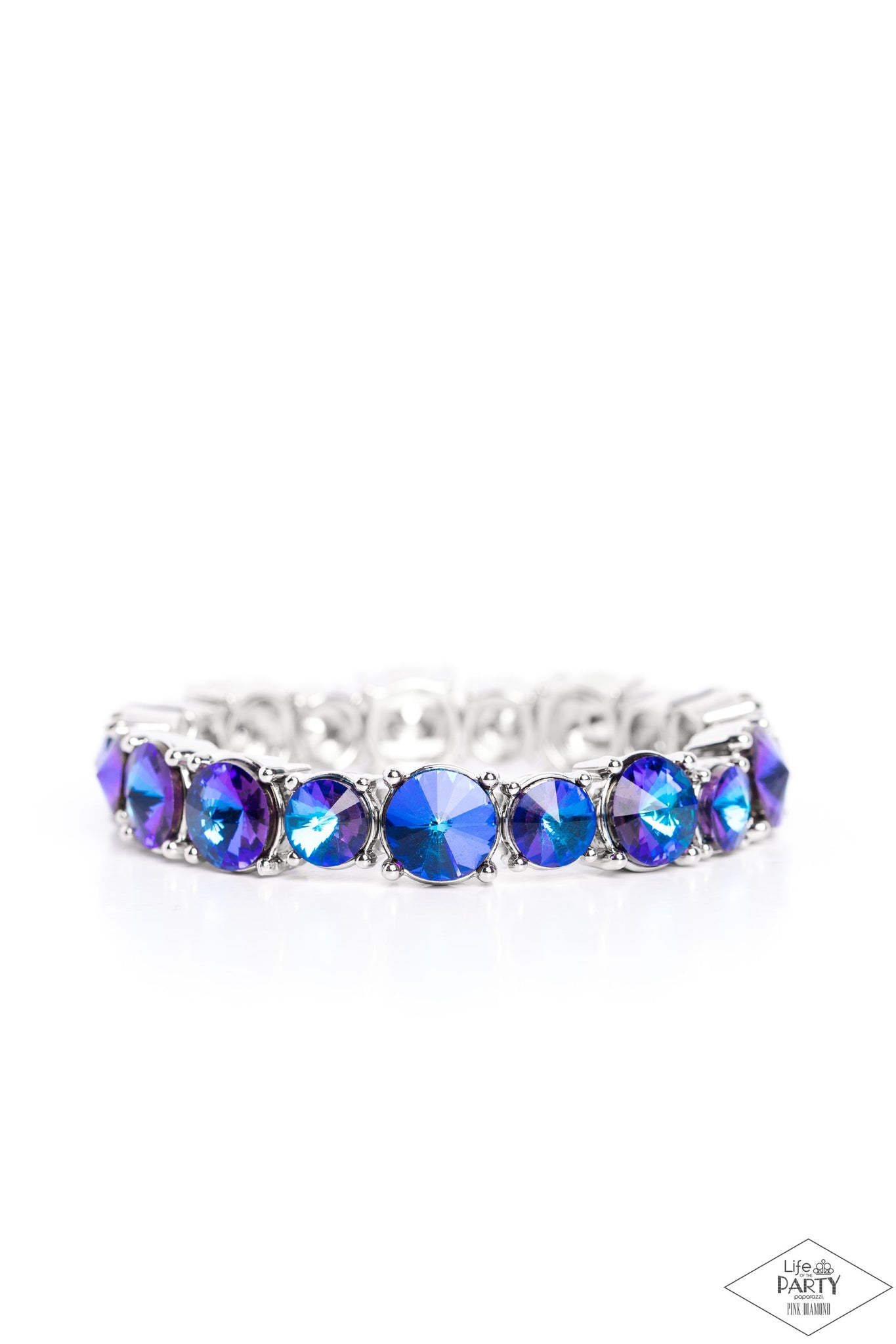 BORN TO BEDAZZLE - BLUE OIL SPILL GEM SILVER STRETCHY BRACELET - PAPARAZZI