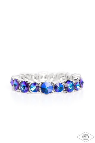 BORN TO BEDAZZLE - BLUE OIL SPILL GEM SILVER STRETCHY BRACELET - PAPARAZZI