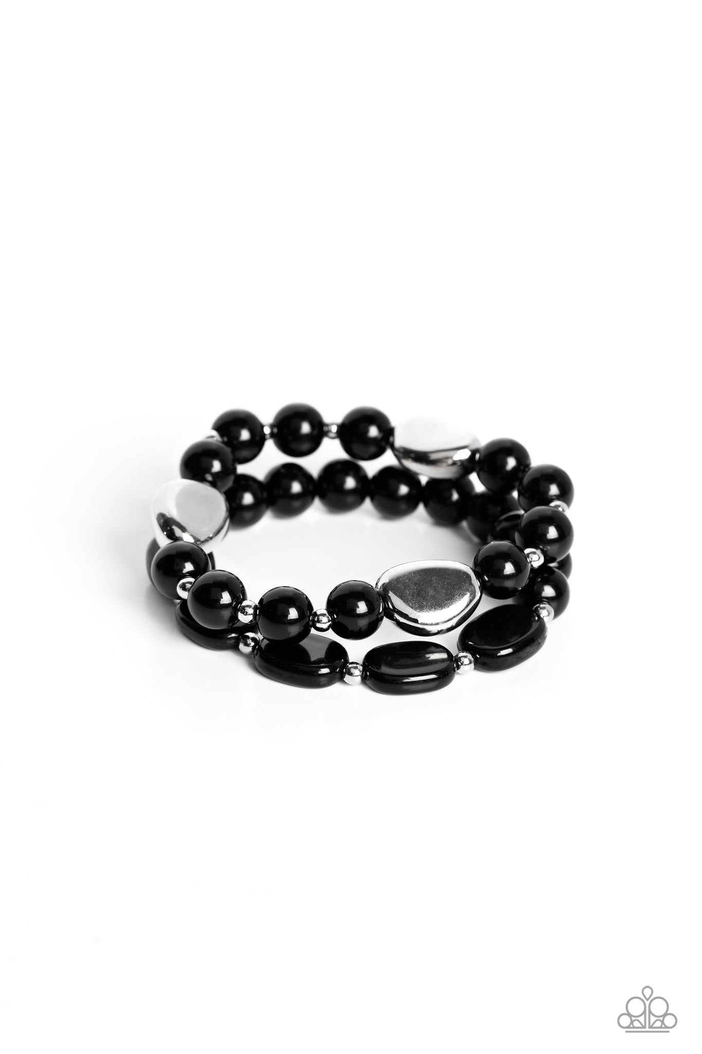 ROADHOUSE RENEGADE - BLACK AND SILVER BEAD STRETCHY BRACELET SET - PAPARAZZ