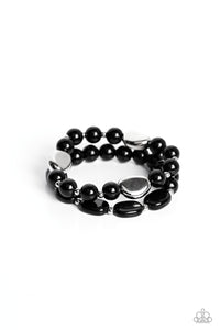 ROADHOUSE RENEGADE - BLACK AND SILVER BEAD STRETCHY BRACELET SET - PAPARAZZ