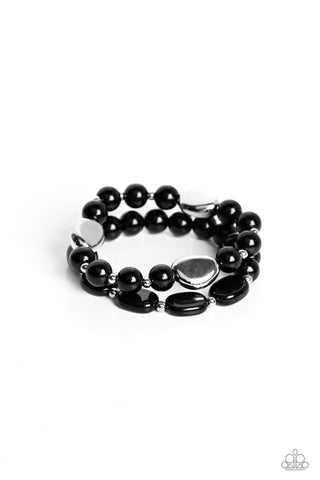 ROADHOUSE RENEGADE - BLACK AND SILVER BEAD STRETCHY BRACELET SET - PAPARAZZ