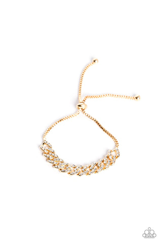 MECCA METRO - GOLD RHINESTONE SLIDE BRACELET - PAPARAZZI