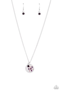 DANDELION DELIGHTS - PURPLE RHINESTONE FLOWER SHORT NECKLACE - PAPARAZZI