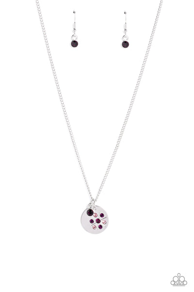 DANDELION DELIGHTS - PURPLE RHINESTONE FLOWER SHORT NECKLACE - PAPARAZZI