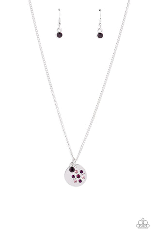 DANDELION DELIGHTS - PURPLE RHINESTONE FLOWER SHORT NECKLACE - PAPARAZZI