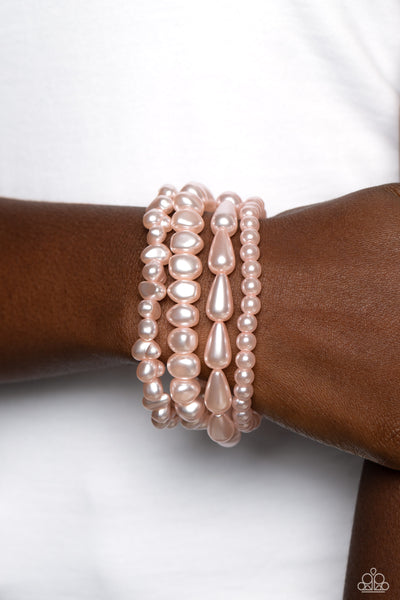 GOSSIP PEARL - PINK PEARL STRETCHY BRACELET SET - PAPARAZZI