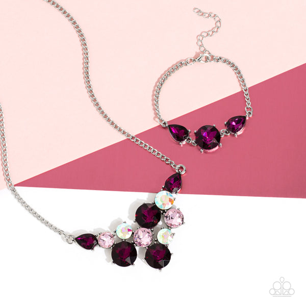 ROUND ROYALTY - PINK AND IRIDESCENT GEM SILVER SHORT NECKLACE - PAPARAZZI