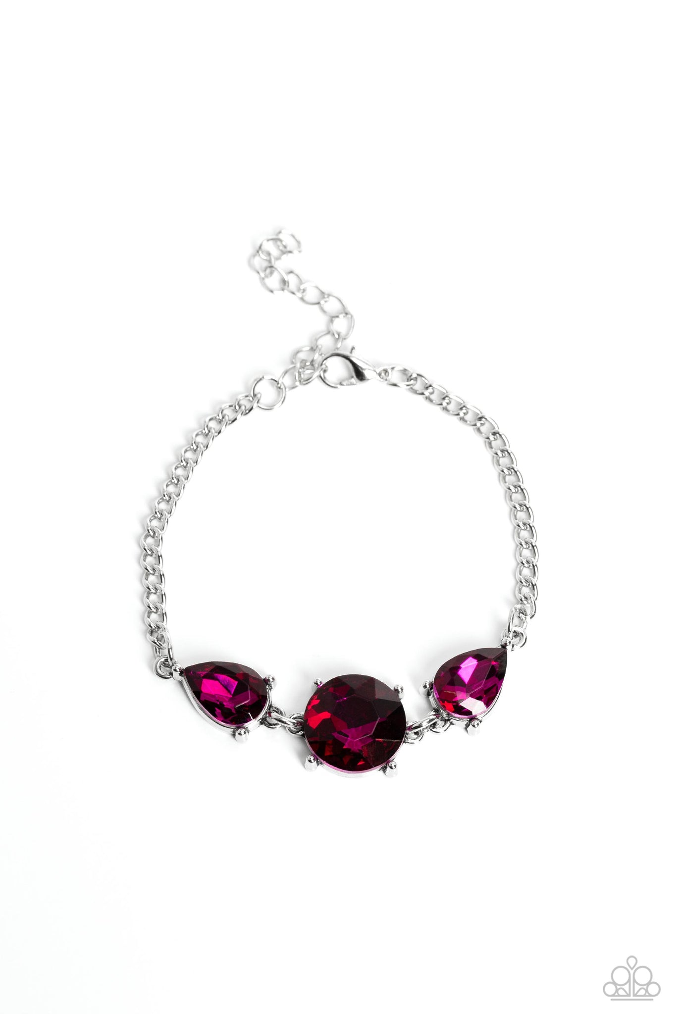 TWINKLING TRIO ROUND ROYALTY - PINK AND IRIDESCENT GEM SILVER BRACELET - PAPARAZZI