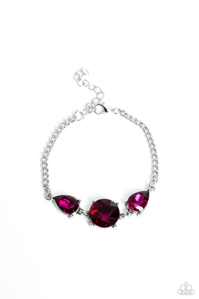 TWINKLING TRIO ROUND ROYALTY - PINK AND IRIDESCENT GEM SILVER BRACELET - PAPARAZZI