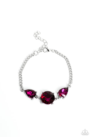 TWINKLING TRIO ROUND ROYALTY - PINK AND IRIDESCENT GEM SILVER BRACELET - PAPARAZZI