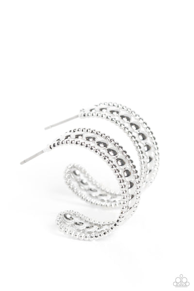 DOTTED DARLING - SILVER HIGH SHEEN STUDDED HOOP EARRINGS - PAPARAZZI