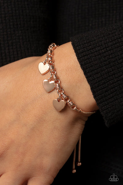 ROMANCE TALE - ROSE GOLD HEART SLIDE BRACELET - PAPARAZZI