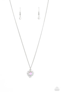 BE STILL MY HEART - GREEN IRIDESCENT HEART GEM RHINESTONE SILVER SHORT NECKLACE - PAPARAZZI