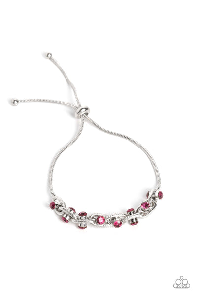 INTERTWINED ILLUSION - PINK RHINESTONE SILVER SLIDE BRACELET - PAPARAZZI