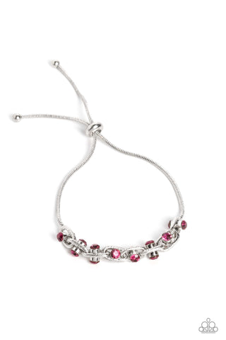 INTERTWINED ILLUSION - PINK RHINESTONE SILVER SLIDE BRACELET - PAPARAZZI