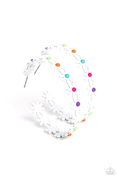 DAISY DISPOSITION -MULTI FLOWER HOOP EARRINGS - PAPARAZZI