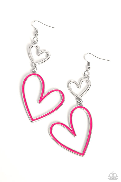 PRISTINE PIZZAZZ - PINK AND SILVER HEART EARRINGS - PAPARAZZI