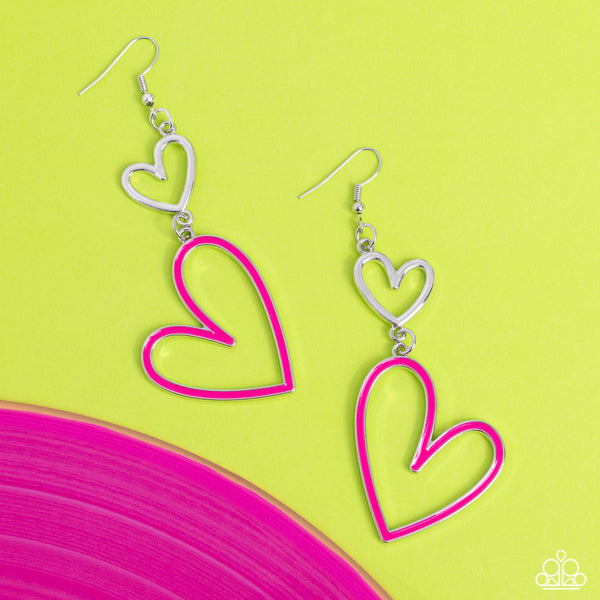 PRISTINE PIZZAZZ - PINK AND SILVER HEART EARRINGS - PAPARAZZI