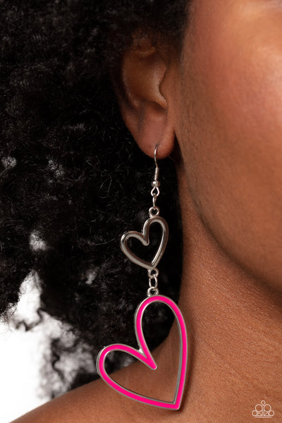PRISTINE PIZZAZZ - PINK AND SILVER HEART EARRINGS - PAPARAZZI