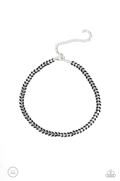GRECIAN GRACE - BLACK PAINTED BEAD SILVER CHOKER NECKLACE - PAPARAZZI