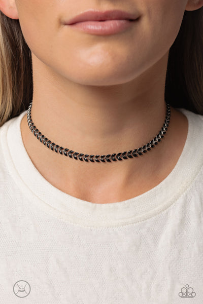 GRECIAN GRACE - BLACK PAINTED BEAD SILVER CHOKER NECKLACE - PAPARAZZI