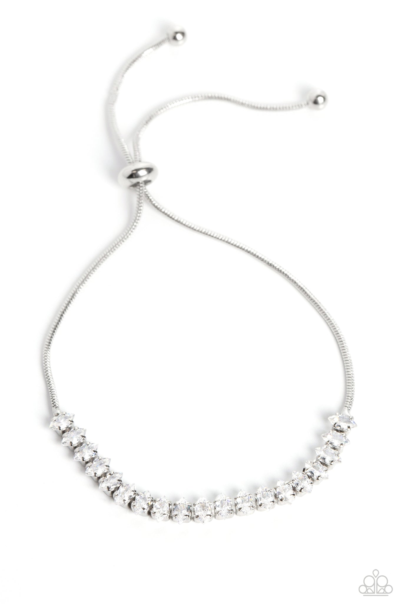 DYNAMIC DIAMONDS - WHITE RHINESTONE SILVER SLIDE BRACELET - PAPARAZZI