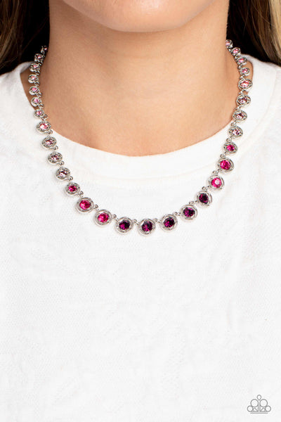 KALEIDOSCOPE CHARM - PURPLE OMBRE RHINESTONE SILVER SHORT NECKLACE - PAPARAZZI